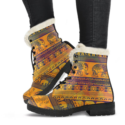 Elephant Aztec Faux Fur Leather Boots