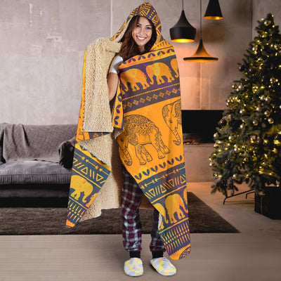 Elephant Aztec Hooded Blanket-JORJUNE.COM