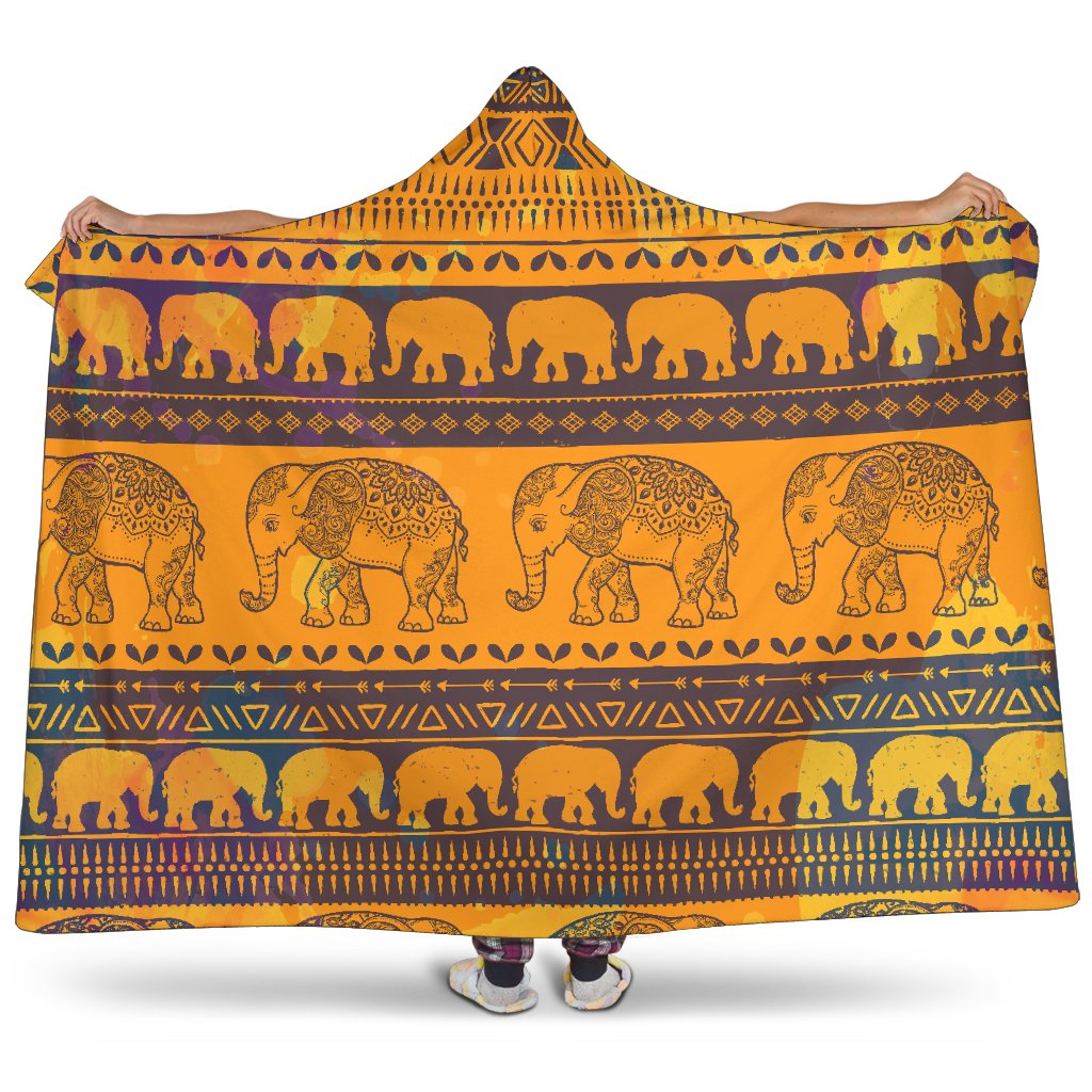 Elephant Aztec Hooded Blanket-JORJUNE.COM