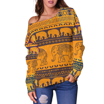 Elephant Aztec Off Shoulder Sweatshirt