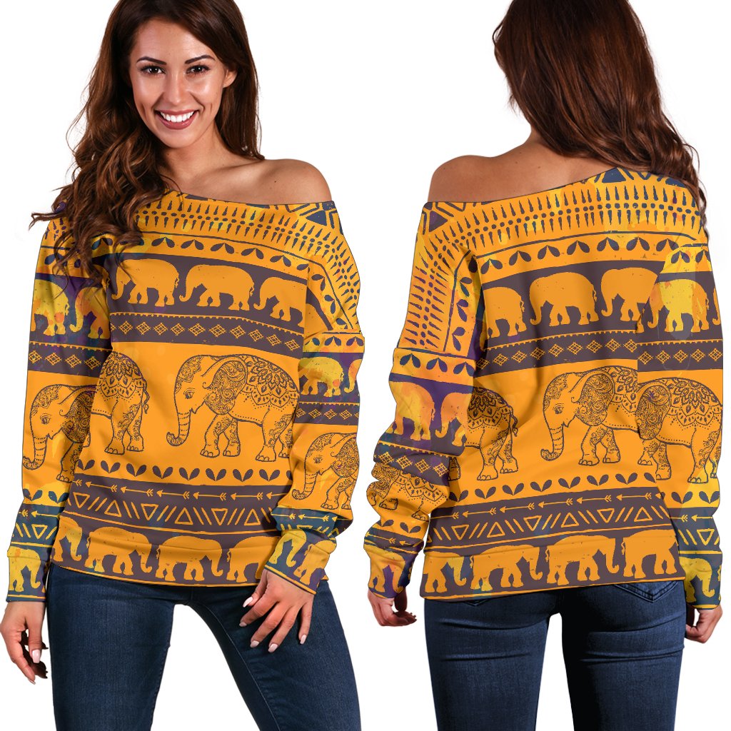 Elephant Aztec Off Shoulder Sweatshirt