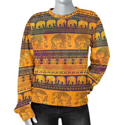 Elephant Aztec Women Crewneck Sweatshirt