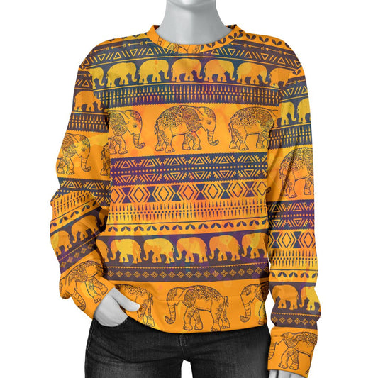 Elephant Aztec Women Crewneck Sweatshirt