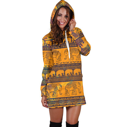 Elephant Aztec Women Hoodie Dress