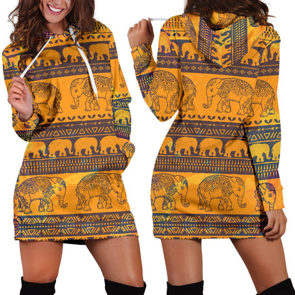 Elephant Aztec Women Hoodie Dress