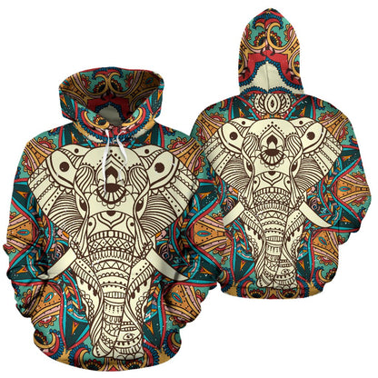 Elephant Colorful Indian All Over Print Hoodie