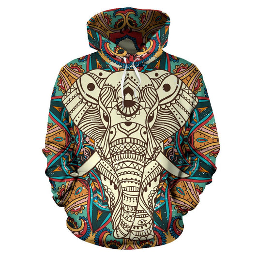 Elephant Colorful Indian All Over Zip Up Hoodie