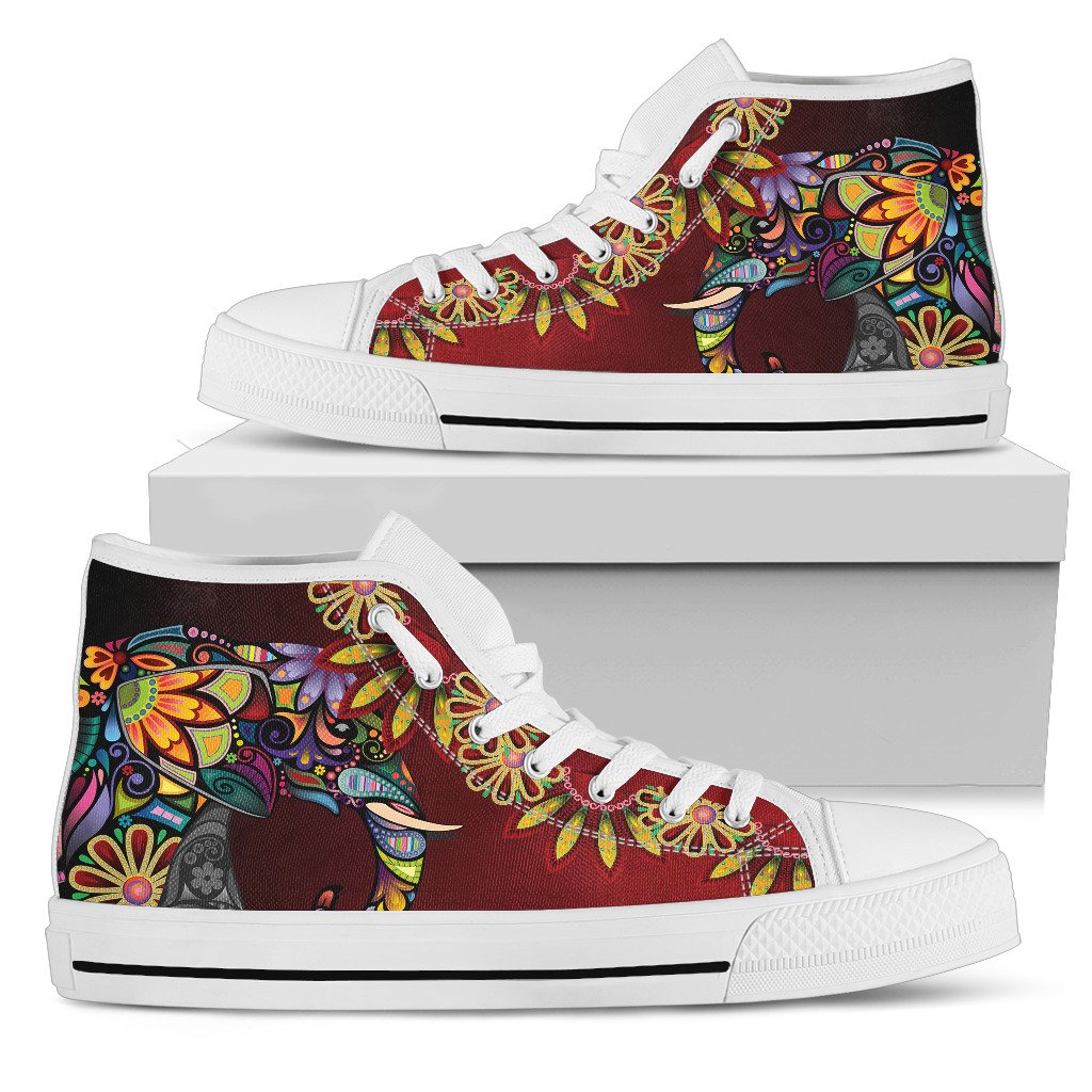 Elephant Colorful Indian Mandala Women High Top Canvas Shoes