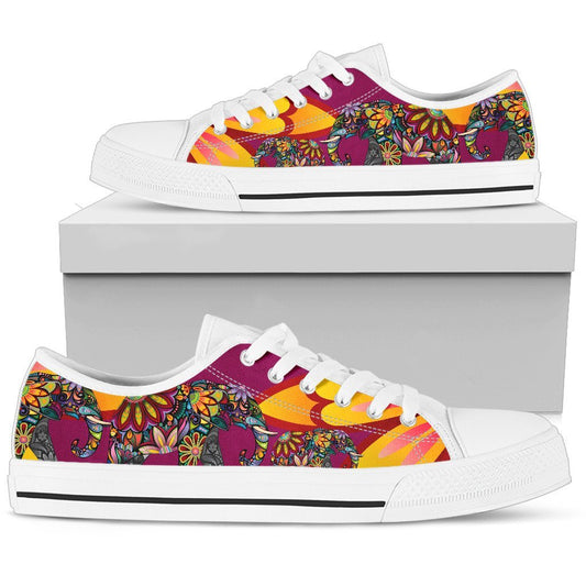 Elephant Colorful Indian Mandala Women Low Top Canvas Shoes