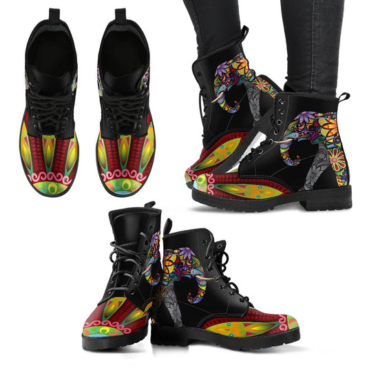 Elephant Colorful Indian Mandala Women & Men Leather Boots
