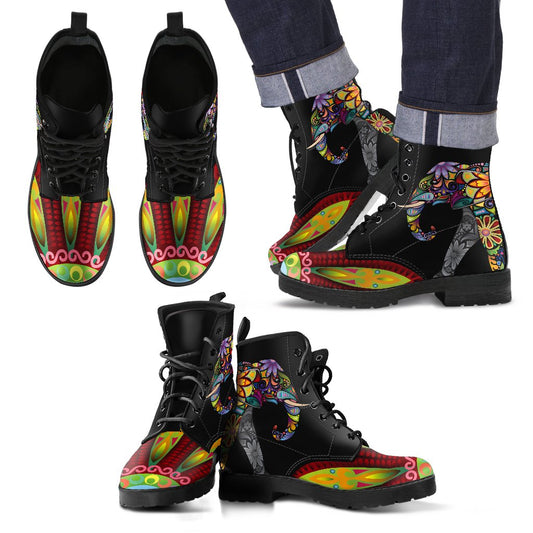 Elephant Colorful Indian Mandala Women & Men Leather Boots
