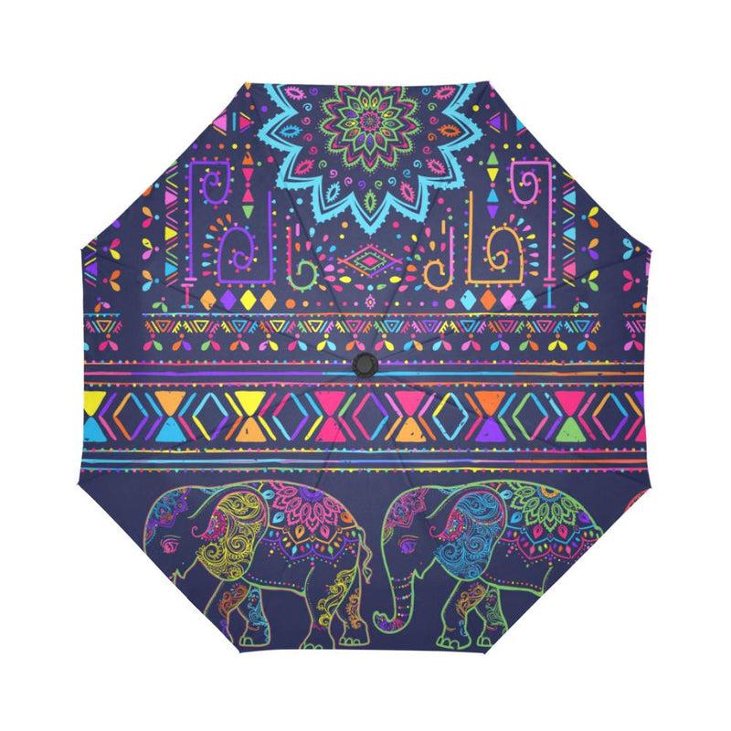 Elephant Colorful Indian Print Automatic Foldable Umbrella