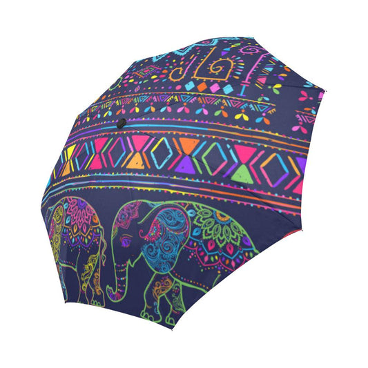 Elephant Colorful Indian Print Automatic Foldable Umbrella
