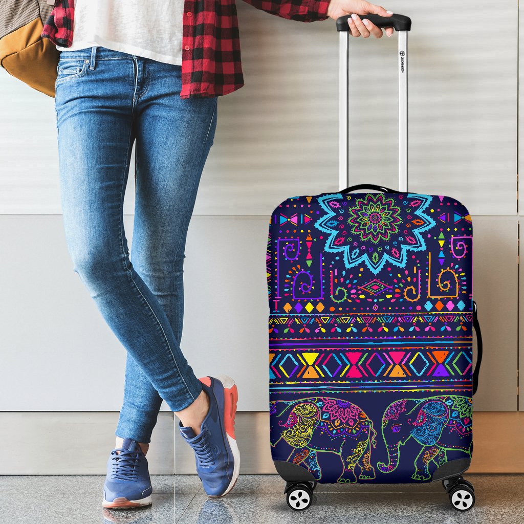 Elephant Colorful Indian Print Luggage Cover Protector