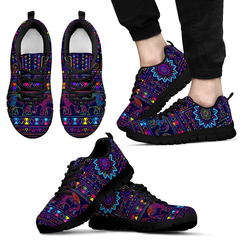 Elephant Colorful Indian Print Men Sneakers