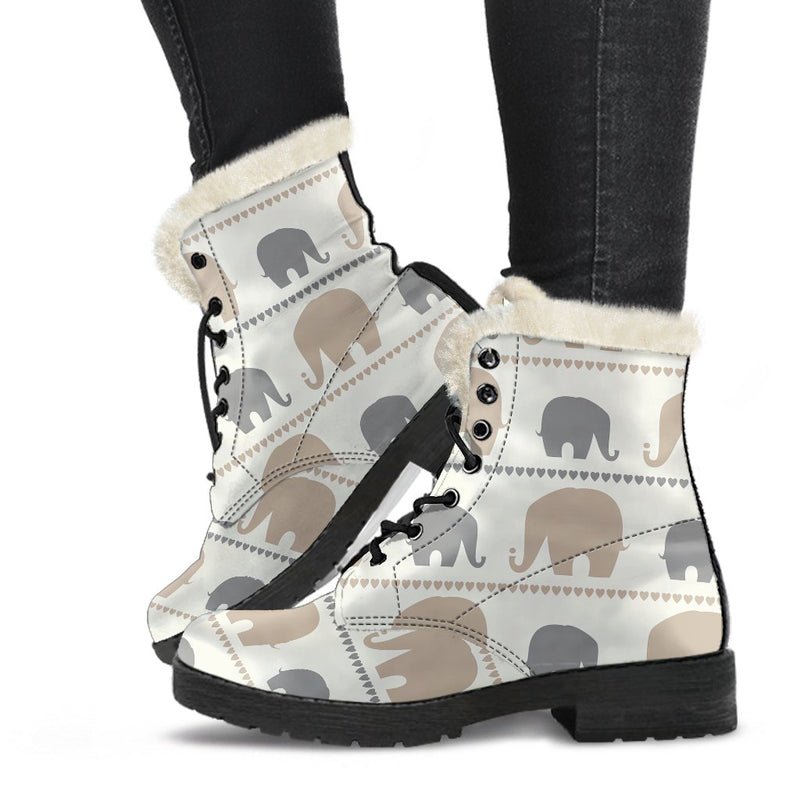 Elephant Cute Faux Fur Leather Boots