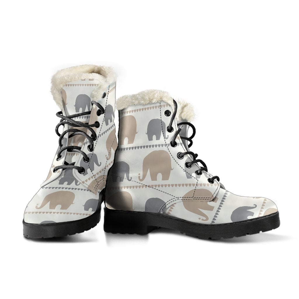 Elephant Cute Faux Fur Leather Boots