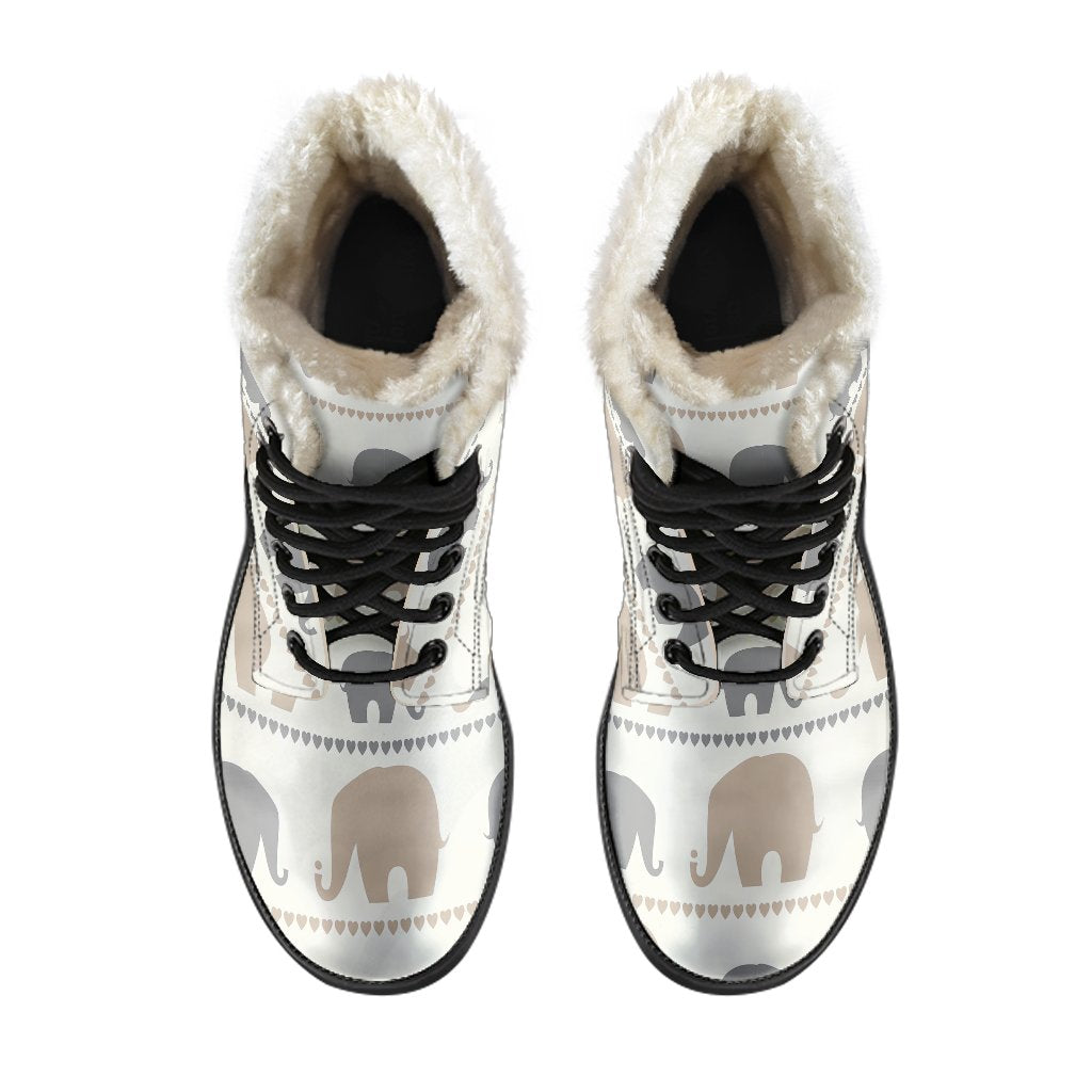 Elephant Cute Faux Fur Leather Boots