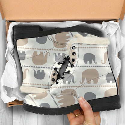 Elephant Cute Faux Fur Leather Boots