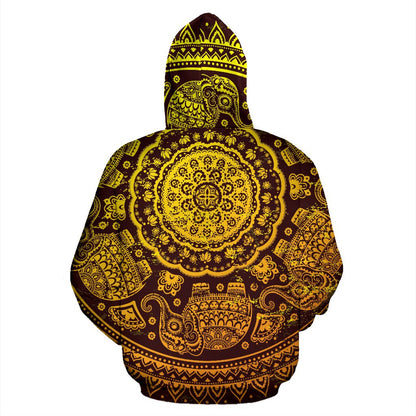 Elephant Gold Mandala All Over Zip Up Hoodie