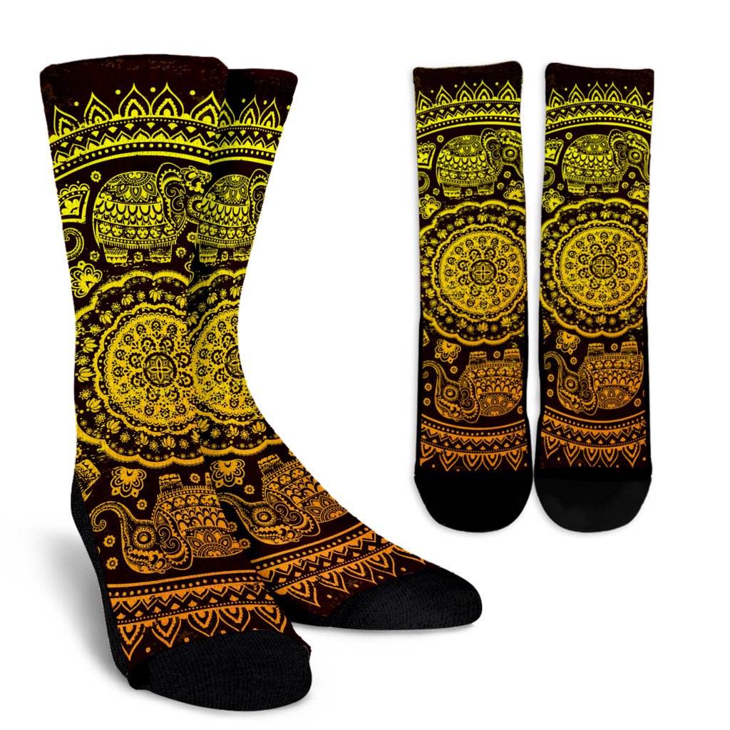 Elephant Gold Mandala Crew Socks