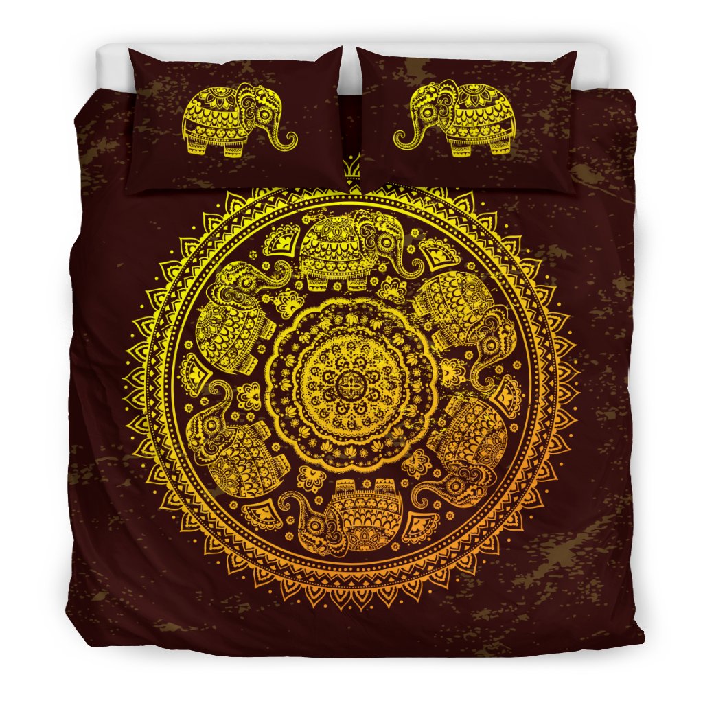 Elephant Gold Mandala Duvet Cover Bedding Set