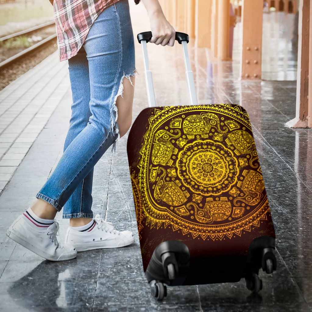 Elephant Gold Mandala Luggage Cover Protector