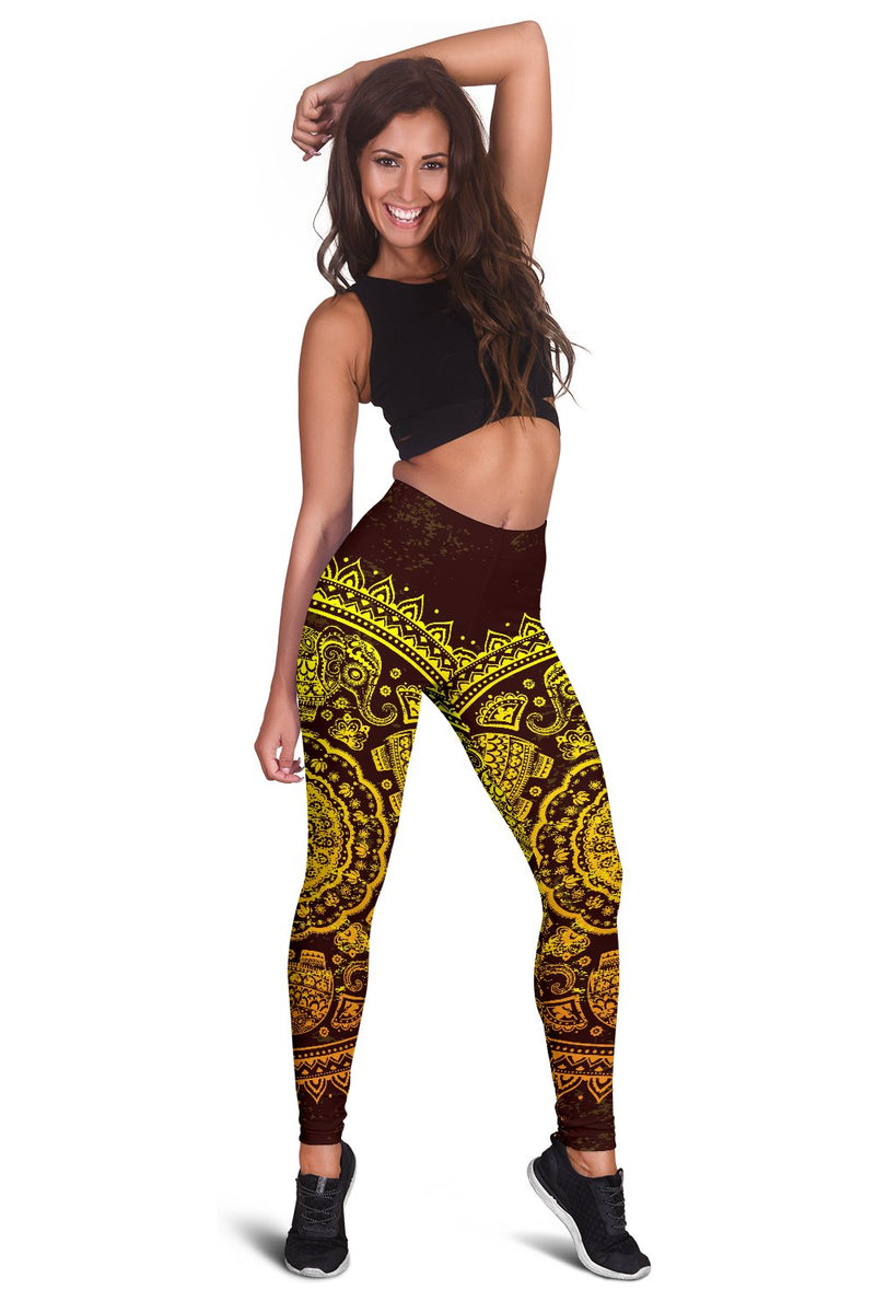 Elephant Gold Mandala Women Leggings