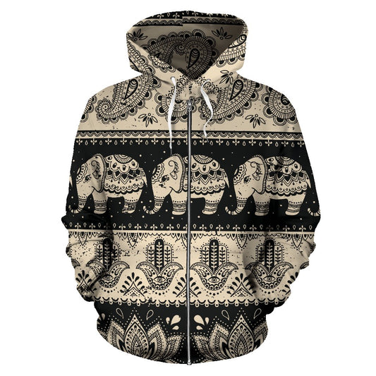 Elephant Hansa Lotus Pattern All Over Zip Up Hoodie