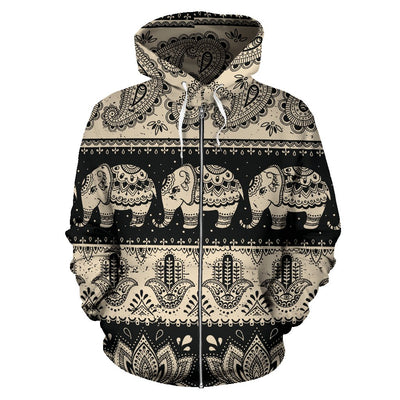 Elephant Hansa Lotus Pattern All Over Zip Up Hoodie