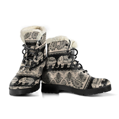 Elephant Hansa Lotus Pattern Faux Fur Leather Boots