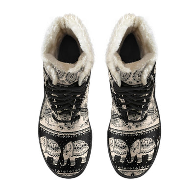 Elephant Hansa Lotus Pattern Faux Fur Leather Boots