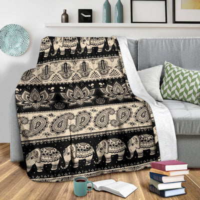 Elephant Hansa Lotus Pattern Fleece Blanket