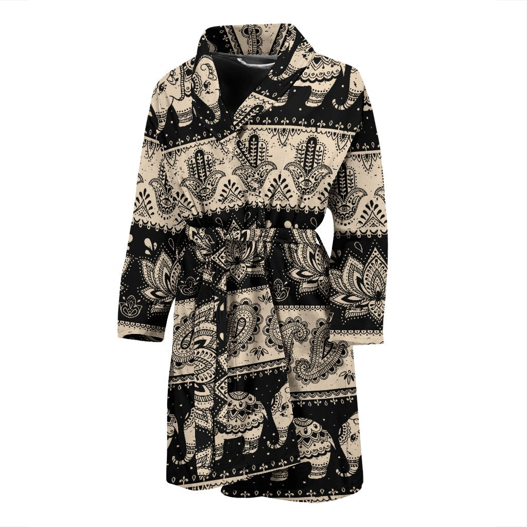 Elephant Hansa Lotus Pattern Men Bath Robe