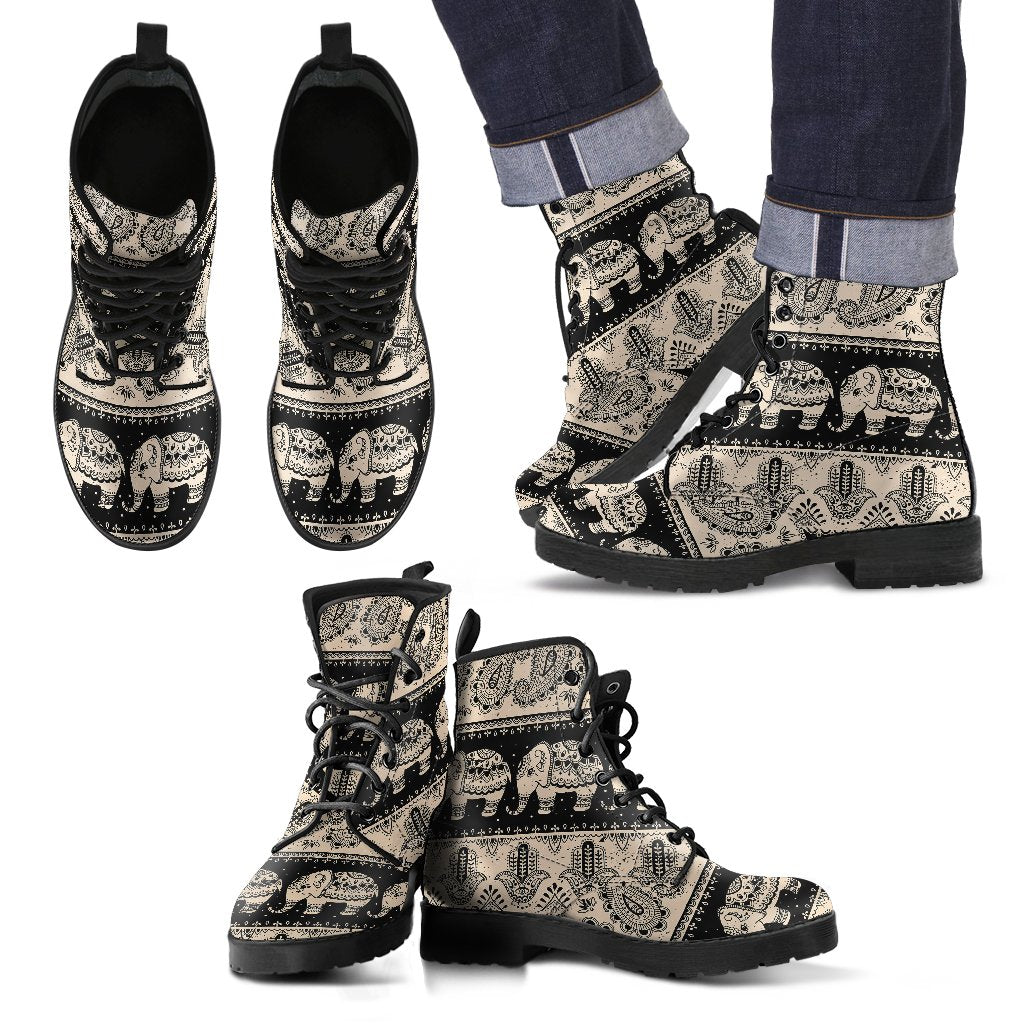 Elephant Hansa Lotus Pattern Men Leather Boots