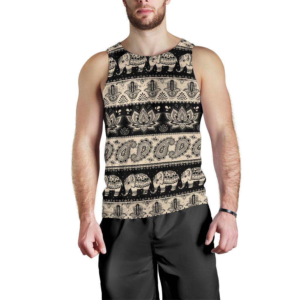 Elephant Hansa Lotus Pattern Men Tank Top