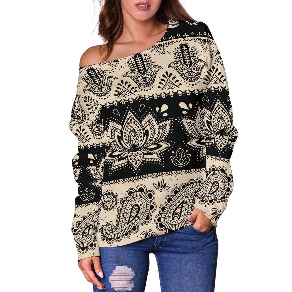 Elephant Hansa Lotus Pattern Off Shoulder Sweatshirt