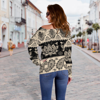 Elephant Hansa Lotus Pattern Off Shoulder Sweatshirt