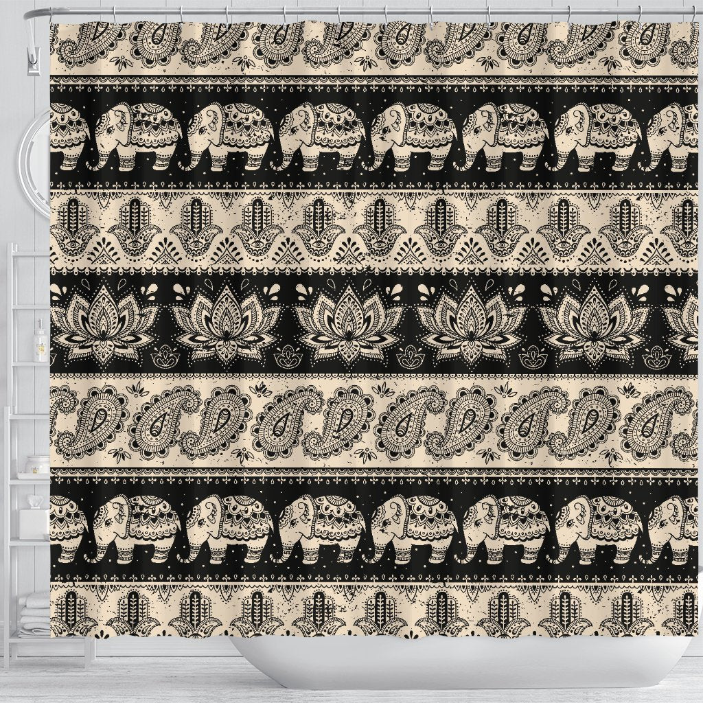 Elephant Hansa Lotus Pattern Shower Curtain
