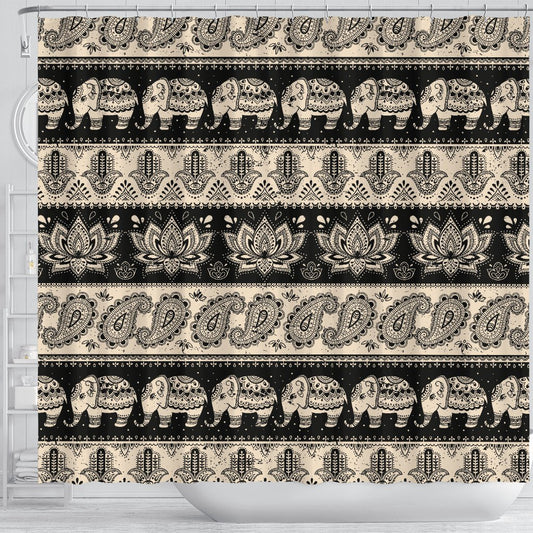 Elephant Hansa Lotus Pattern Shower Curtain
