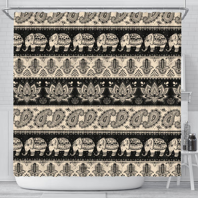 Elephant Hansa Lotus Pattern Shower Curtain