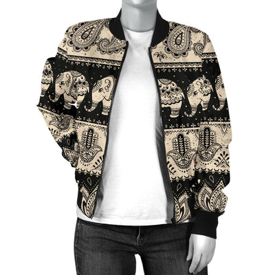 Elephant Hansa Lotus Pattern Women Casual Bomber Jacket