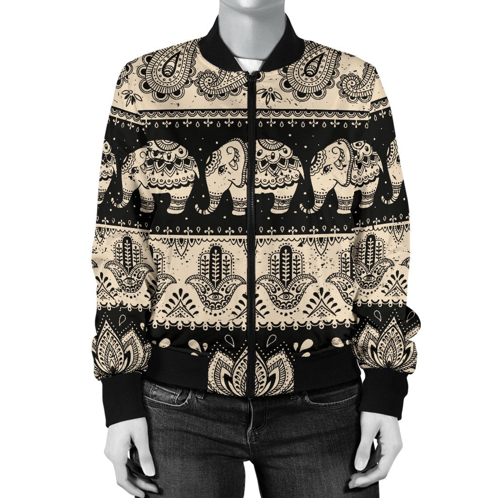 Elephant Hansa Lotus Pattern Women Casual Bomber Jacket