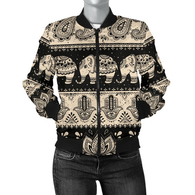 Elephant Hansa Lotus Pattern Women Casual Bomber Jacket