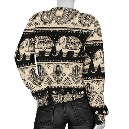 Elephant Hansa Lotus Pattern Women Crewneck Sweatshirt