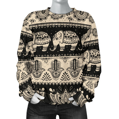 Elephant Hansa Lotus Pattern Women Crewneck Sweatshirt