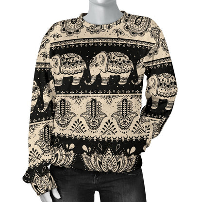 Elephant Hansa Lotus Pattern Women Crewneck Sweatshirt