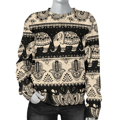 Elephant Hansa Lotus Pattern Women Crewneck Sweatshirt