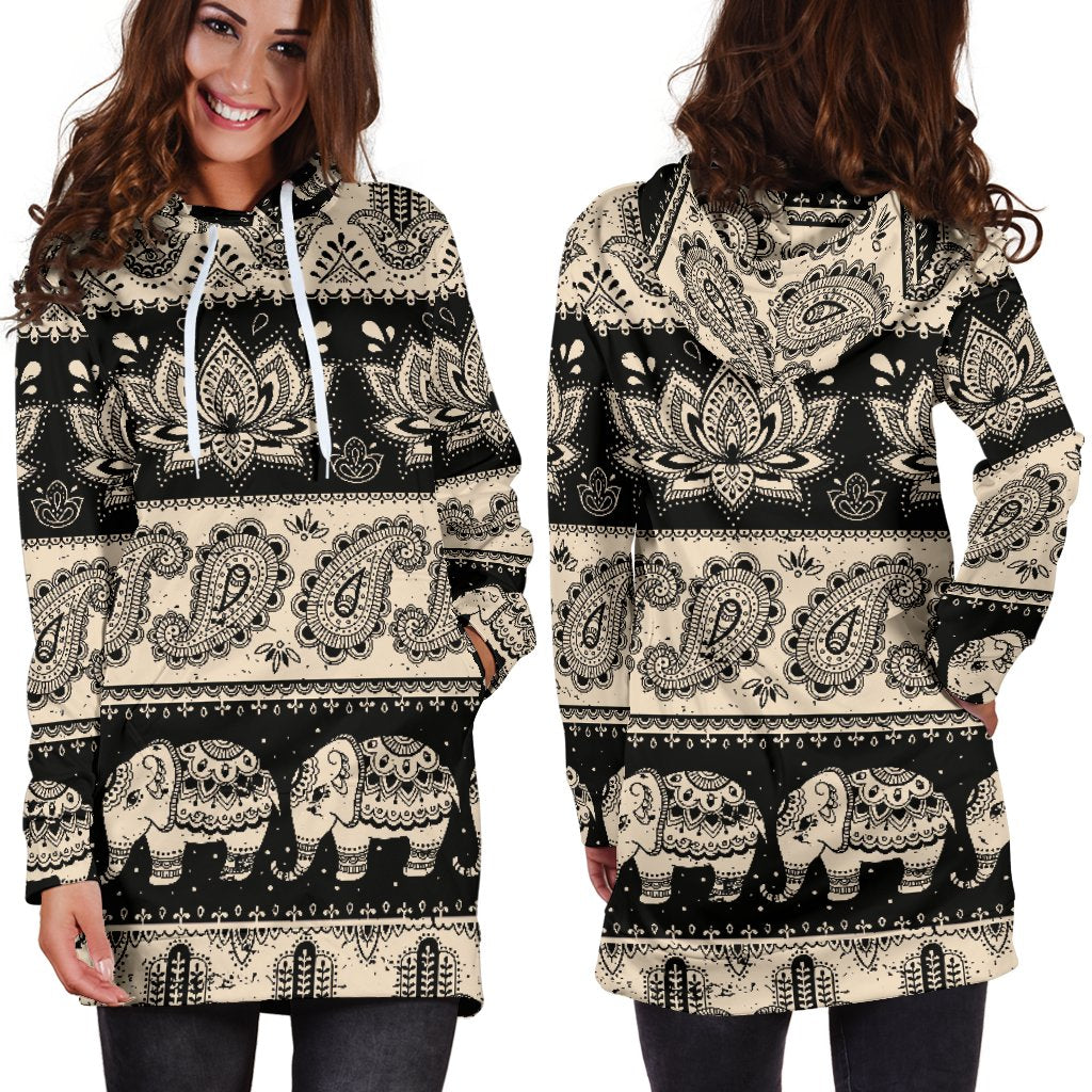 Elephant Hansa Lotus Pattern Women Hoodie Dress