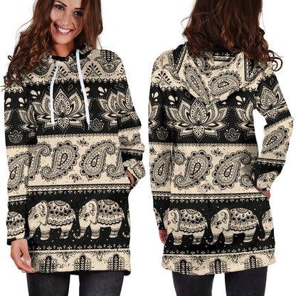 Elephant Hansa Lotus Pattern Women Hoodie Dress